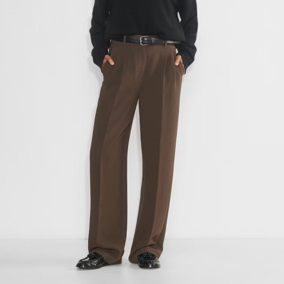 Aritzia Wilfred The Effortless Pants Crepette Rich Mocha Brown Office Casual - Picture 1 of 14